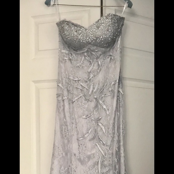 Silver Prom Dress w/ crystal detailing size 0-2 - Picture 2 of 8